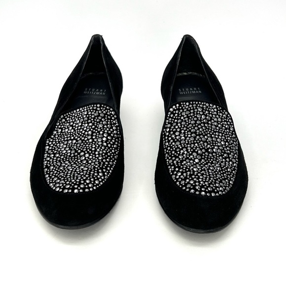 Stuart Weitzman “Studsalot” Black Suede Loafers Size 9.5 Flats Crystal Studs EUC - Picture 4 of 13